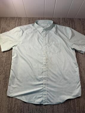 Huk Shirt Mens XL Green Check Short Sleeve Button Up Fishing Outdoor Casual
